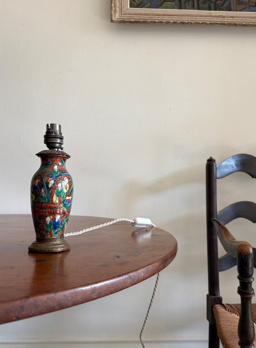 A 19th Century Diminutive Enamel Painted Chinese Porcelain Vase Lamp, Newly Wired, 18cm View II