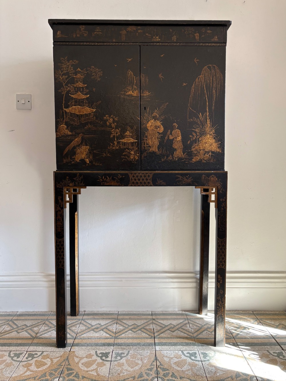 A Chinoiserie 2 Door Lacquer Cabinet on Stand C1930-50s, 152cm tall View III