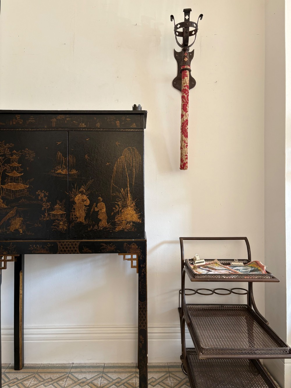 French Pair 18thC Wrought Iron Chateau Wall Sconce Torcheres converted to electric 93cm View VIII