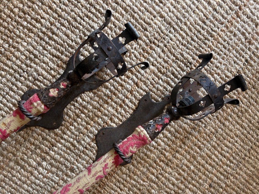 French Pair 18thC Wrought Iron Chateau Wall Sconce Torcheres converted to electric 93cm View XI