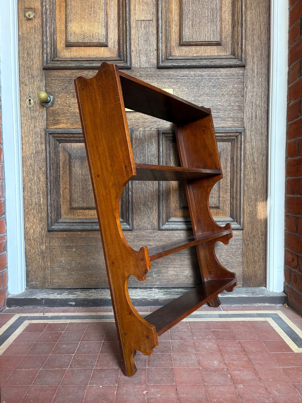 Antique Mahogany 3 Tier Waterfall Wall Shelves, England C1900, 85cm View II