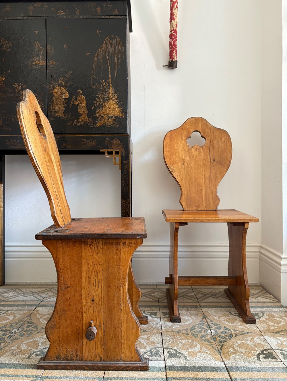 A Pair of Early 20th Century Gothic Revival English Oak Hall Chairs, C1900 View VI
