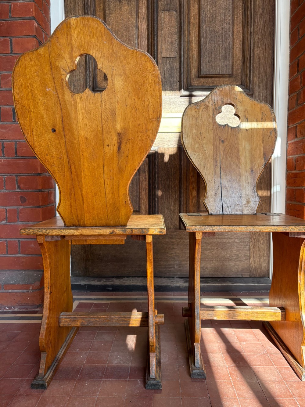 A Pair of Early 20th Century Gothic Revival English Oak Hall Chairs, C1900 View XII