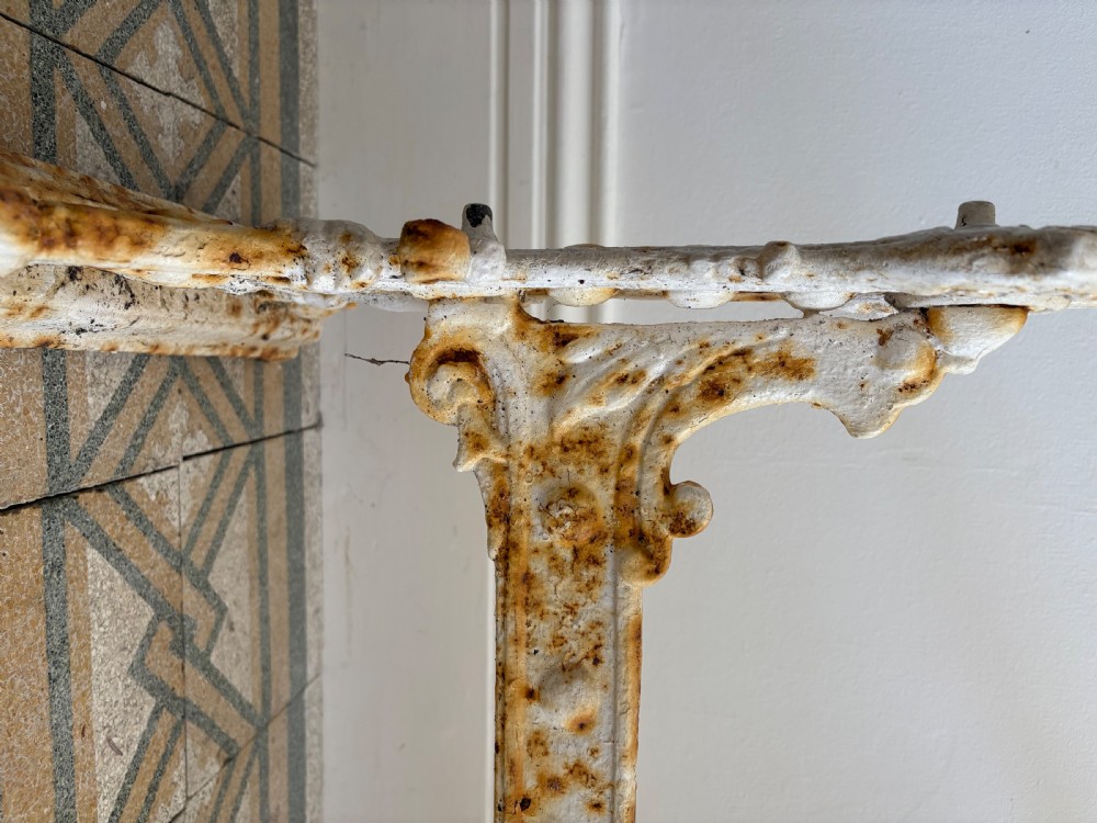 A White Painted Victorian Cast Iron Condervatory Garden Table with 108cm Marble Top. View X