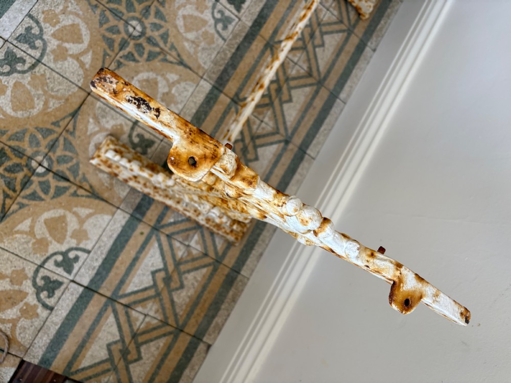 A White Painted Victorian Cast Iron Condervatory Garden Table with 108cm Marble Top. View XI
