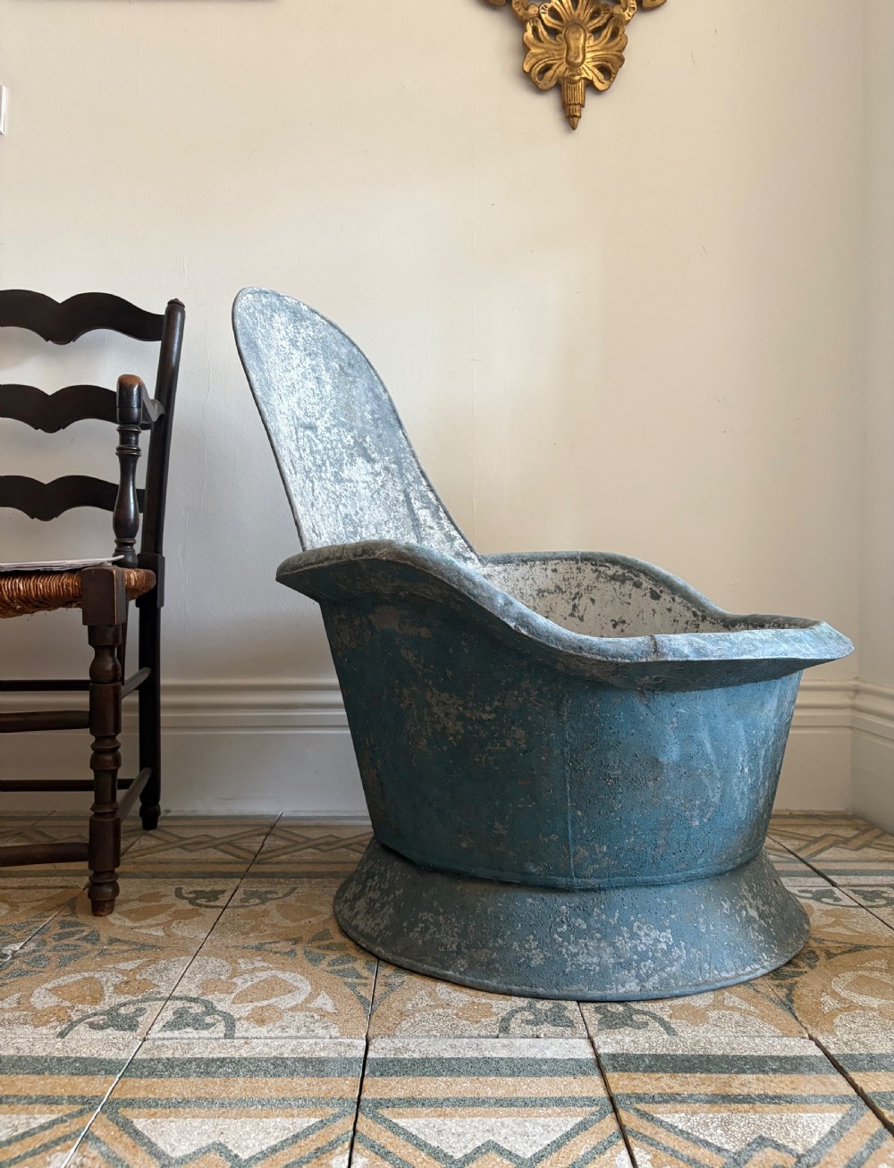 A 19th Century French Zinc Bath Tub or Planter, French Blue