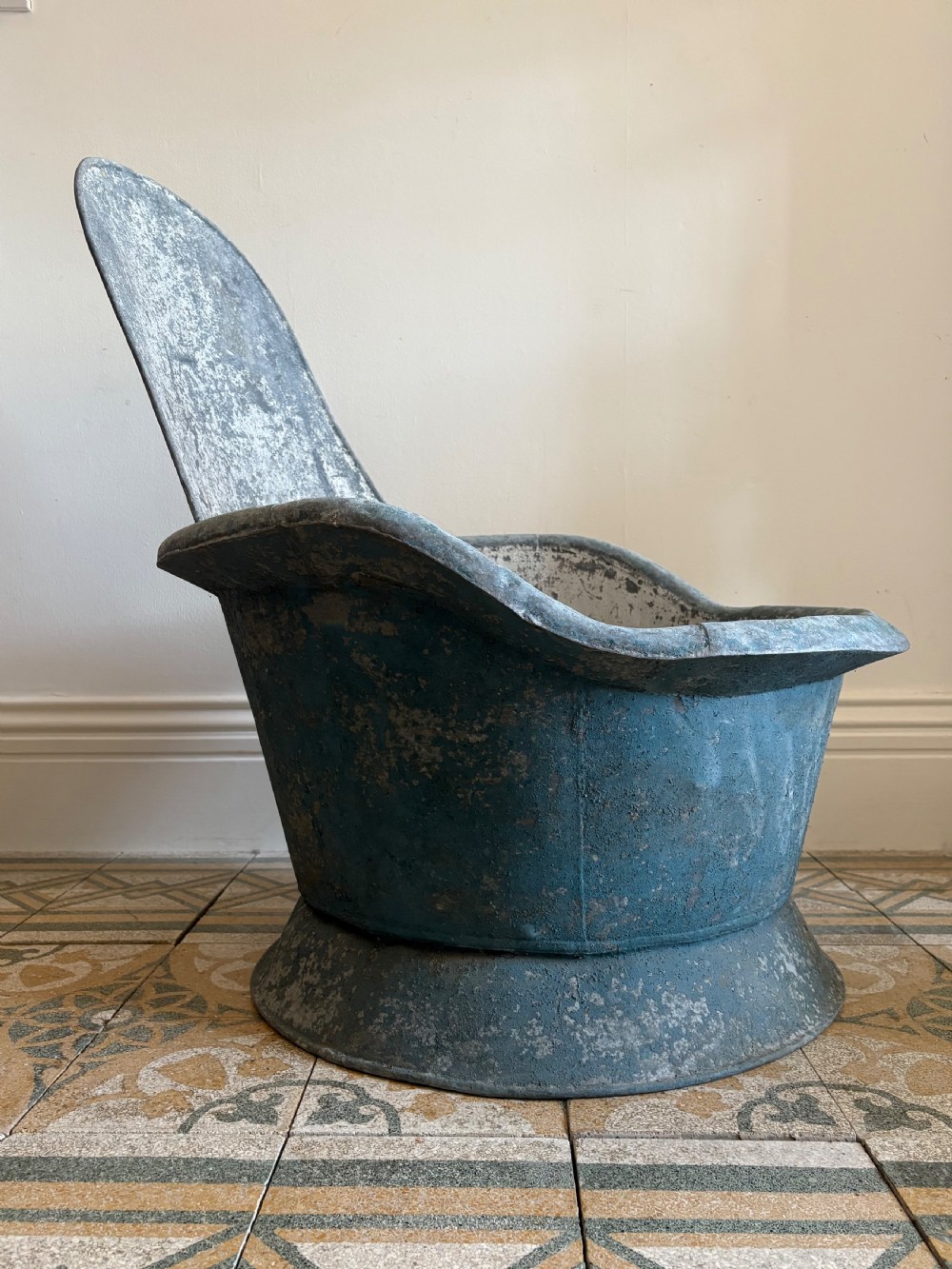 A 19th Century French Zinc Bath Tub or Planter, French Blue View II