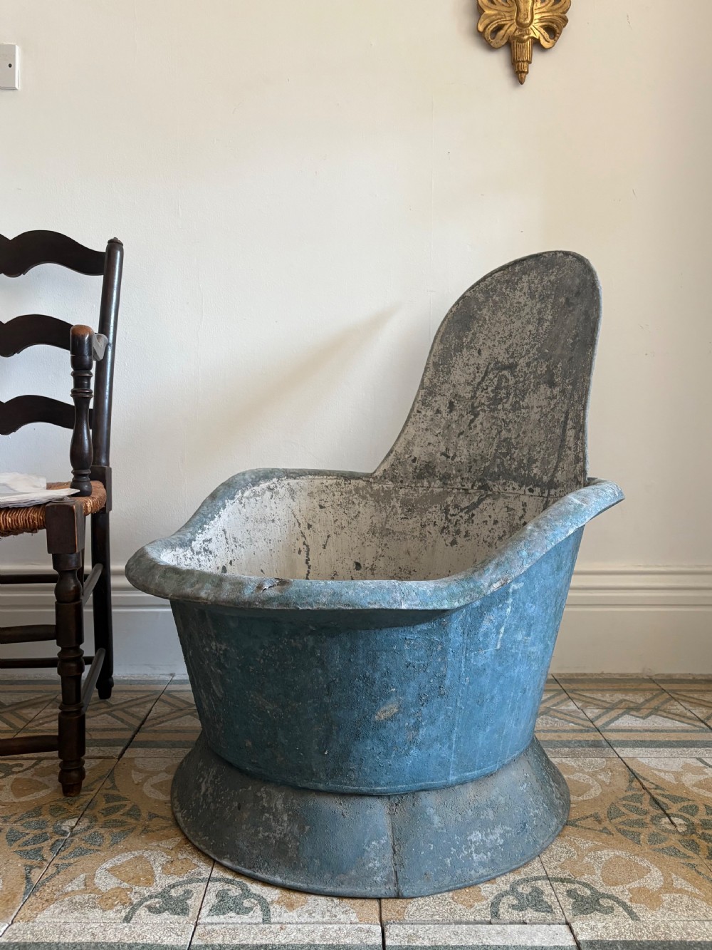 A 19th Century French Zinc Bath Tub or Planter, French Blue View IV