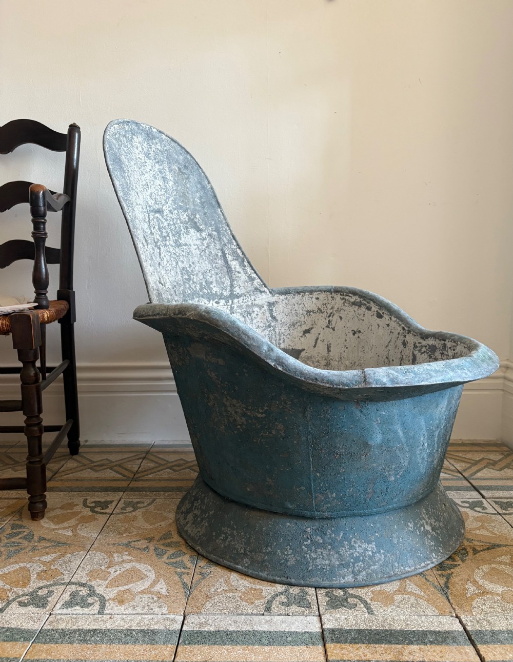A 19th Century French Zinc Bath Tub or Planter, French Blue View VII