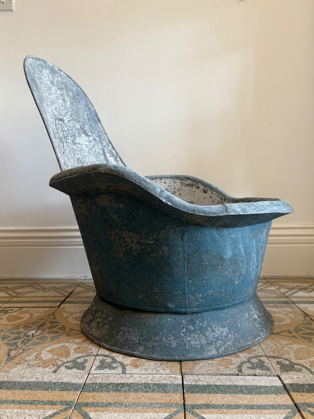 A 19th Century French Zinc Bath Tub or Planter, French Blue View X