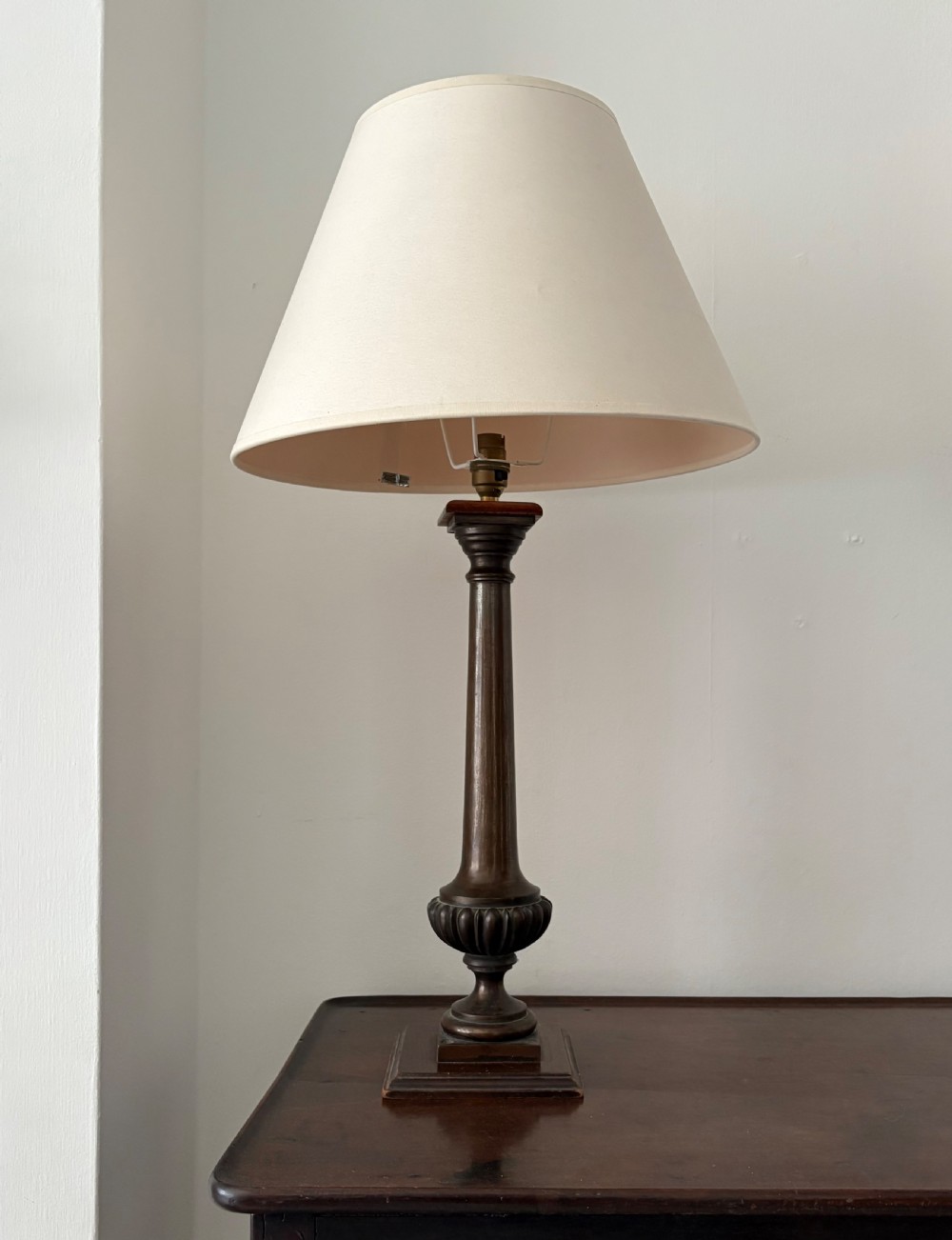 A 19th Century Grand Tour Bronze Tapering Column Lamp, Gadrooned Base 50cm