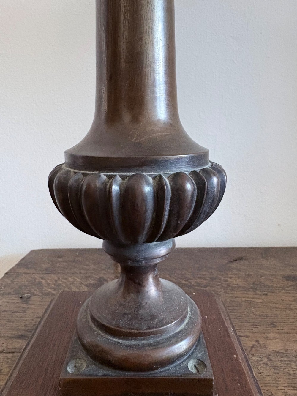 A 19th Century Grand Tour Bronze Tapering Column Lamp, Gadrooned Base 50cm View II