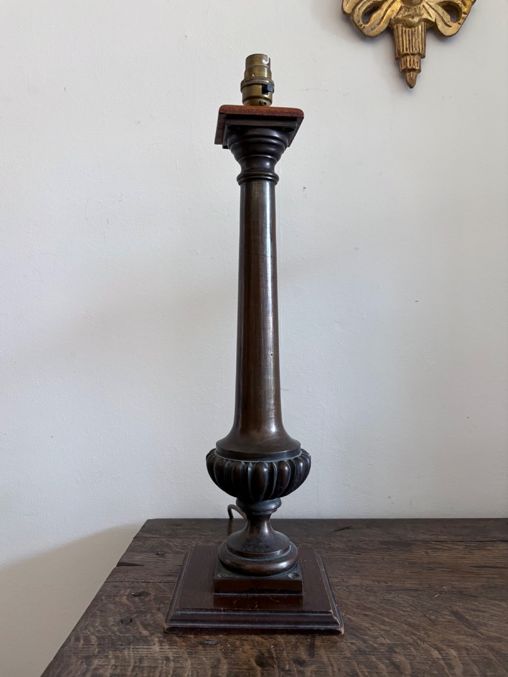 A 19th Century Grand Tour Bronze Tapering Column Lamp, Gadrooned Base 50cm View III