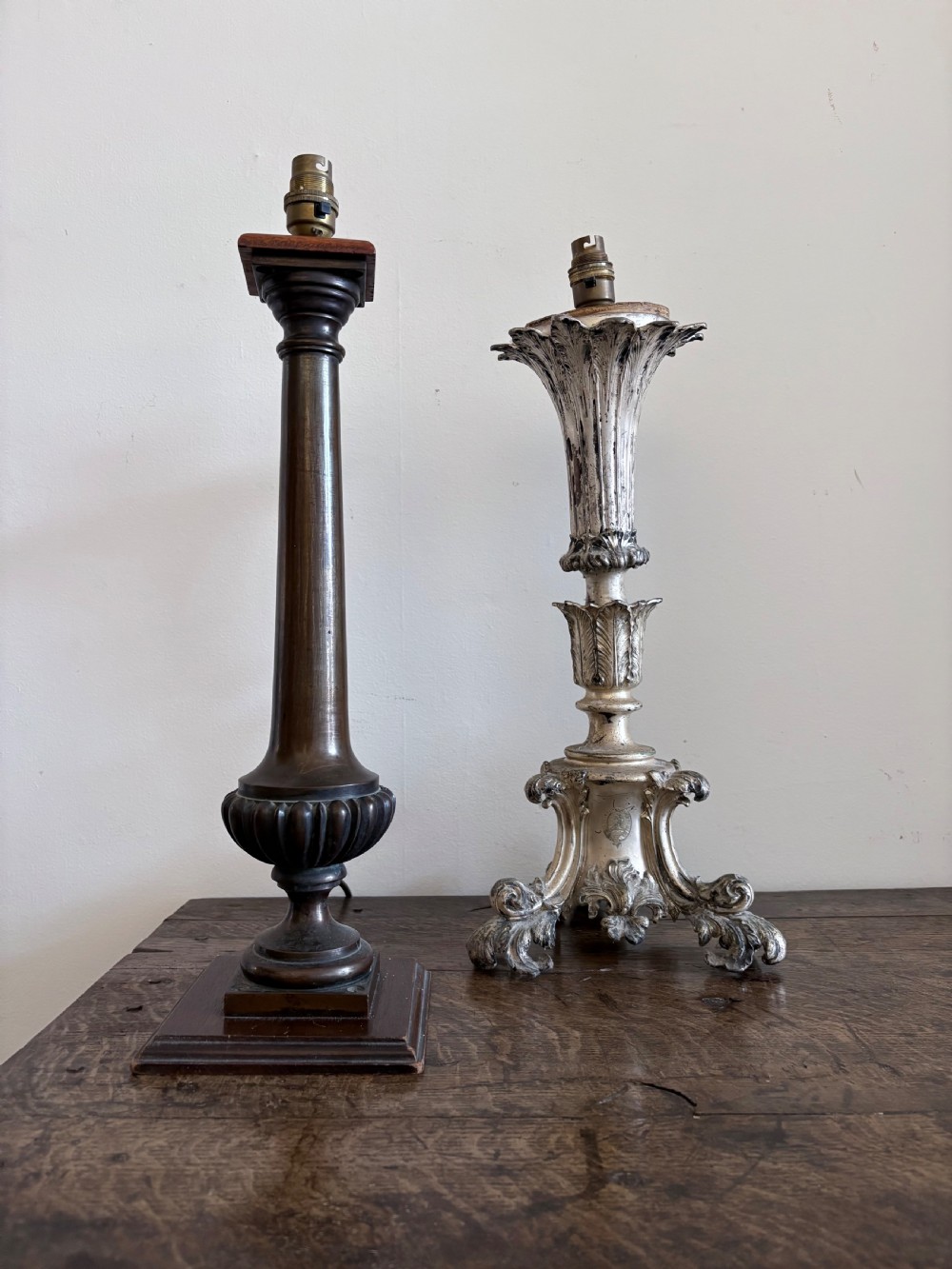 A 19th Century Grand Tour Bronze Tapering Column Lamp, Gadrooned Base 50cm View IV
