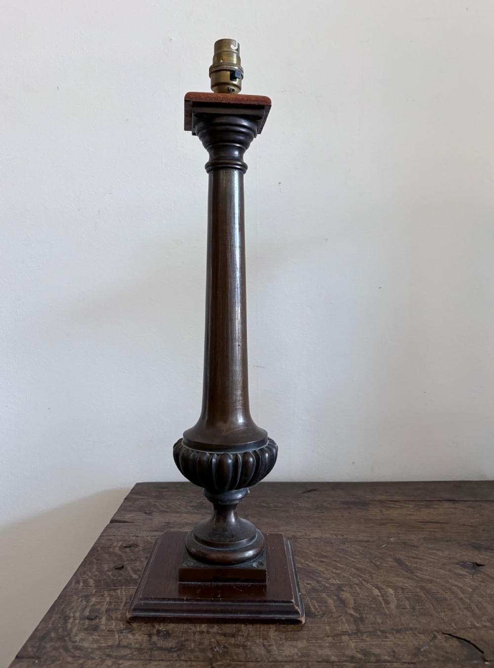A 19th Century Grand Tour Bronze Tapering Column Lamp, Gadrooned Base 50cm View V
