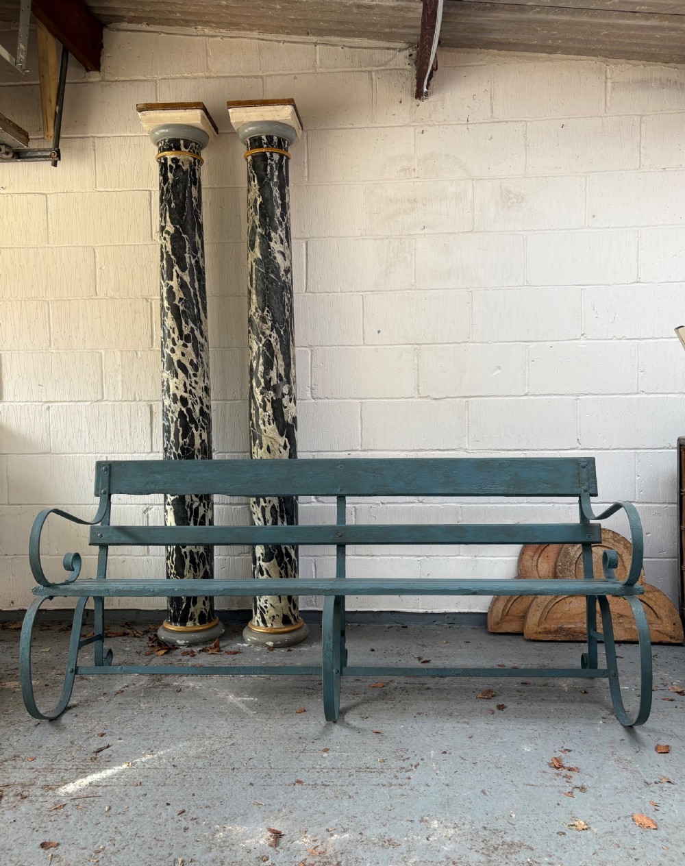A 19th Century English Strap Iron and Wooden Bench C1870, 185cm French Blue View II