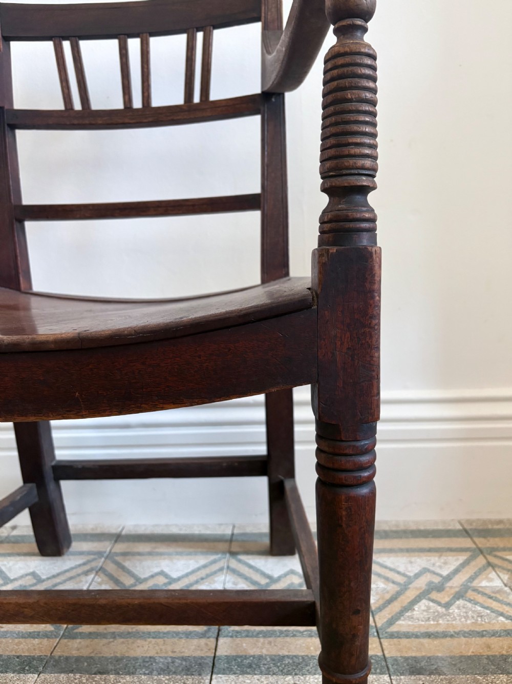 Early 19thC, Regency Open Arm Dry Beech and Elm Country Chair C1820, Dish Seat View II