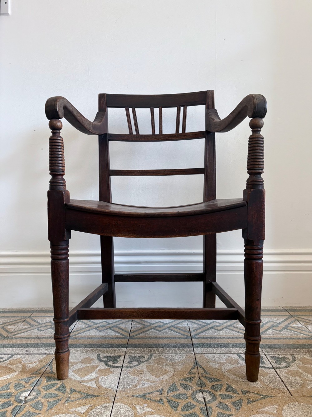 Early 19thC, Regency Open Arm Dry Beech and Elm Country Chair C1820, Dish Seat