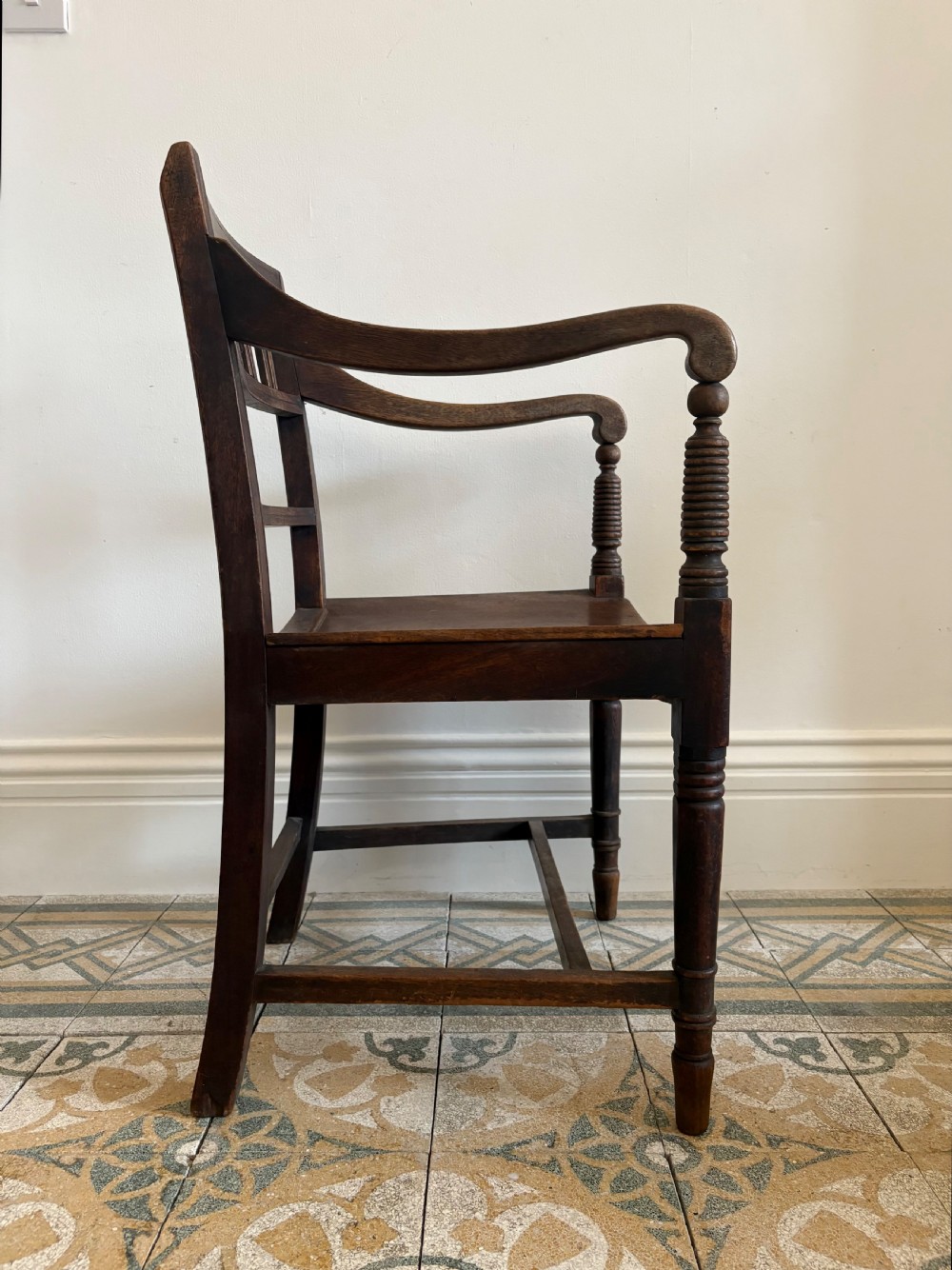Early 19thC, Regency Open Arm Dry Beech and Elm Country Chair C1820, Dish Seat View V