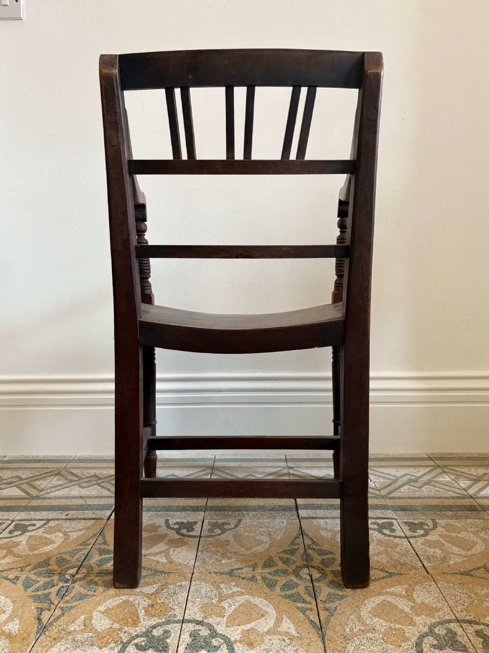 Early 19thC, Regency Open Arm Dry Beech and Elm Country Chair C1820, Dish Seat View VII