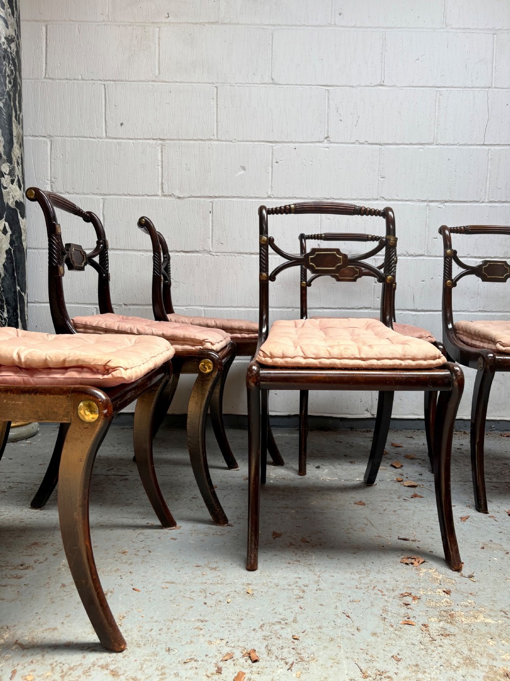 A Set of 6 Regency Dining Chairs, Sabre Leg Mahogany with Cane Seats C1820