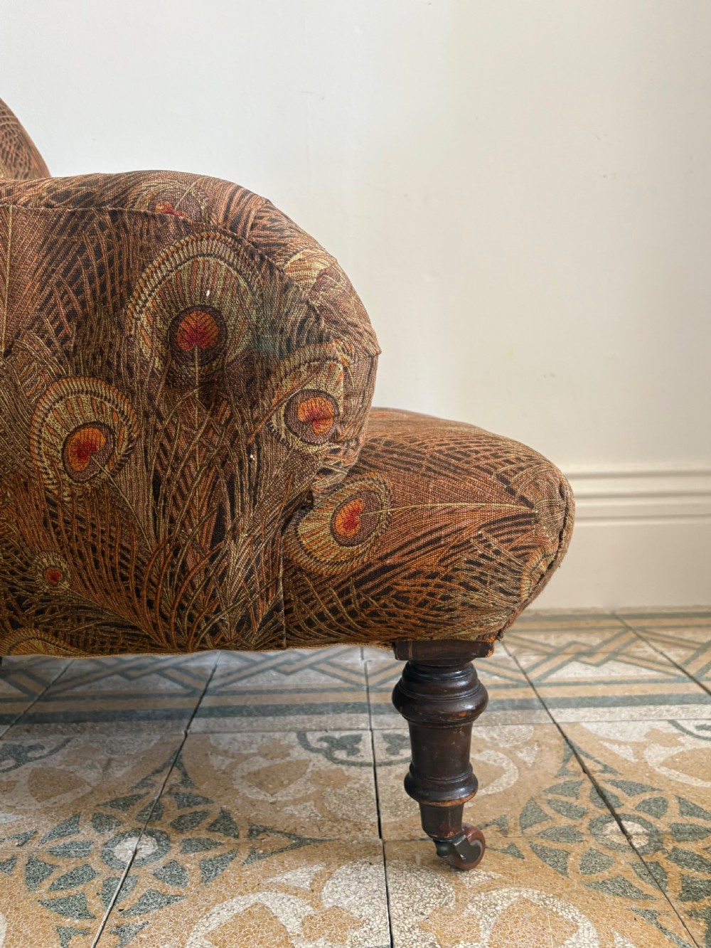 Late 19thC Deep Seated Spoon Back Low Country House Armchair, Liberty Fabric View II