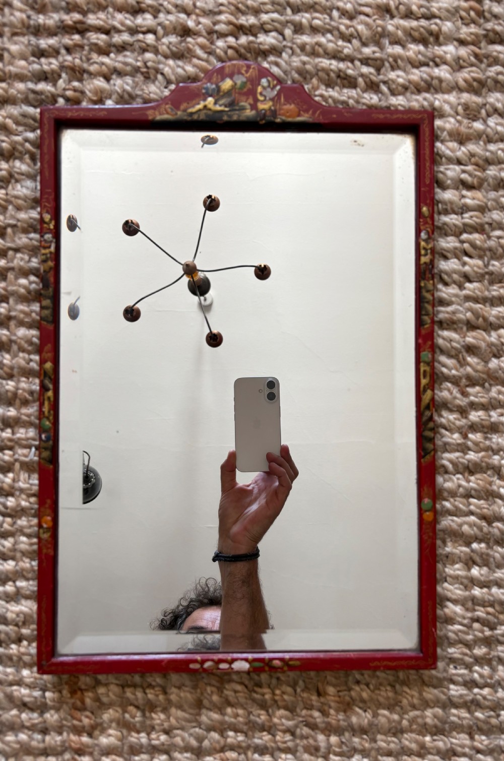 A 1920s Red Lacquer Chinoiserie Bevelled Dressing Mirror 46cm, Easel Stand View VII