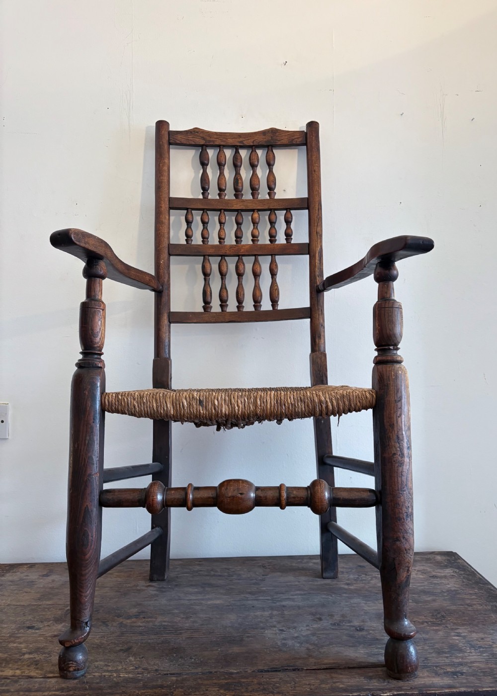An Early 19th Century Lancashire Elm and Rush Seat Regional Chair, C1830