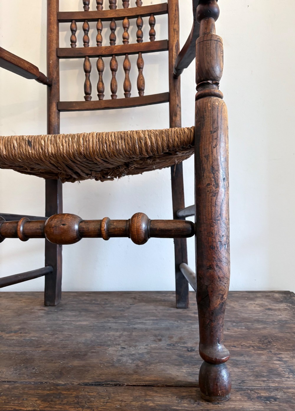 An Early 19th Century Lancashire Elm and Rush Seat Regional Chair, C1830 View III
