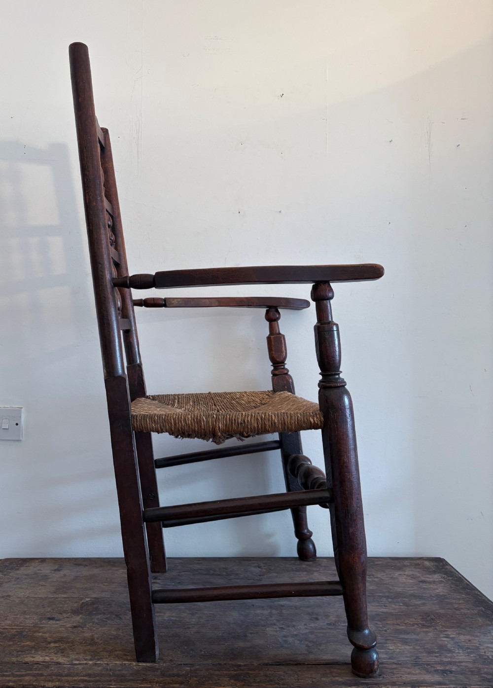 An Early 19th Century Lancashire Elm and Rush Seat Regional Chair, C1830 View V