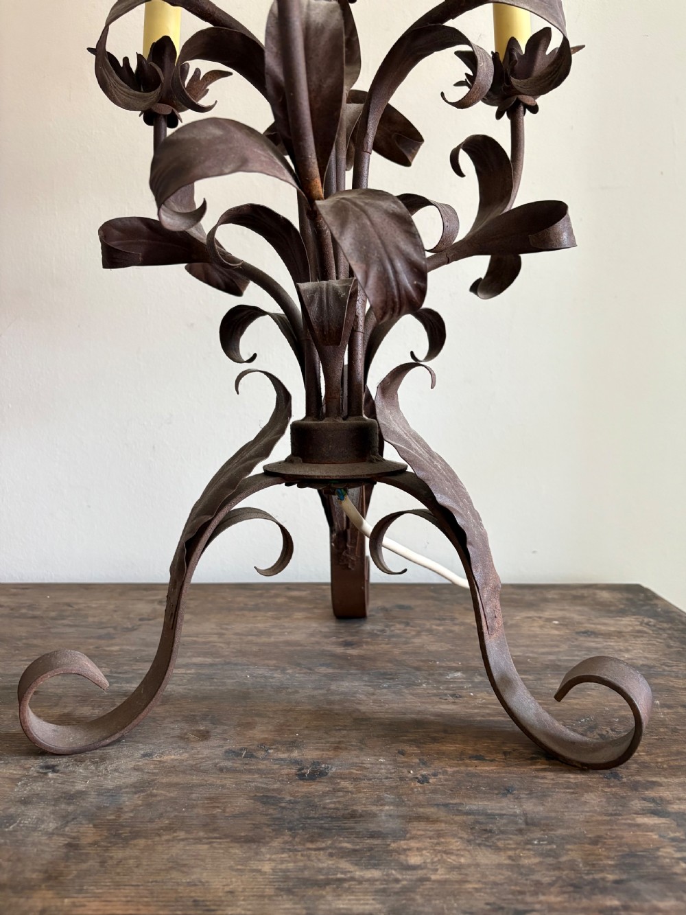 A Pair of 95cm tall, Wrought Iron and Tole Continental Table Candelabra C1920s View II