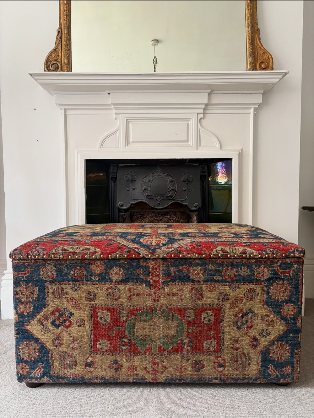 An Early 20th Century Kilim Rug Ottoman Blanket Box, 100cm, Brass Studded