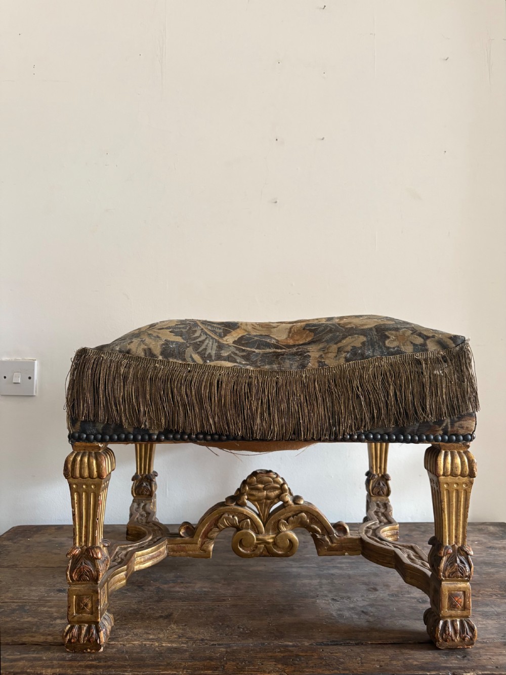 French Early 19th Century Giltwood Tapestry Stool, Louis X1V style, 57cm View V