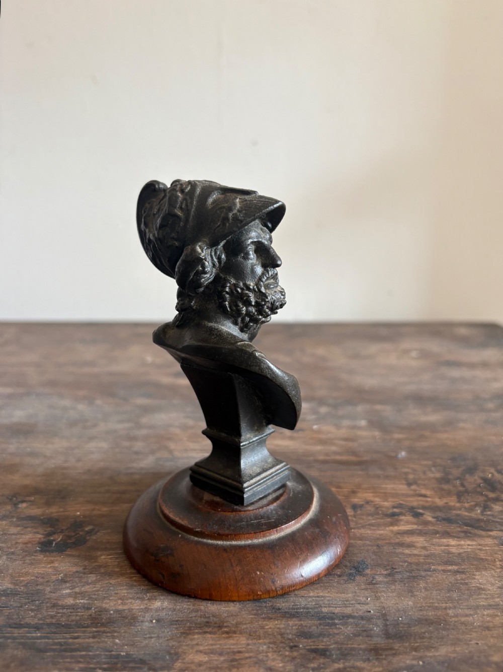 A 19th Century Grand Tour Bronze Bust, Ajax on Wood Base, 13cm tall View III