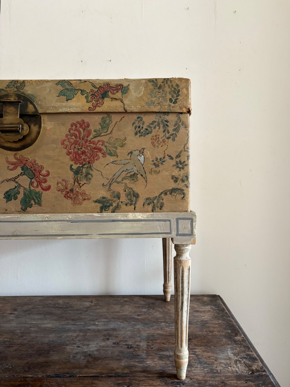 A Chinese Export Hand Painted Leather Trunk on Later Stand C1900, 78cm View III