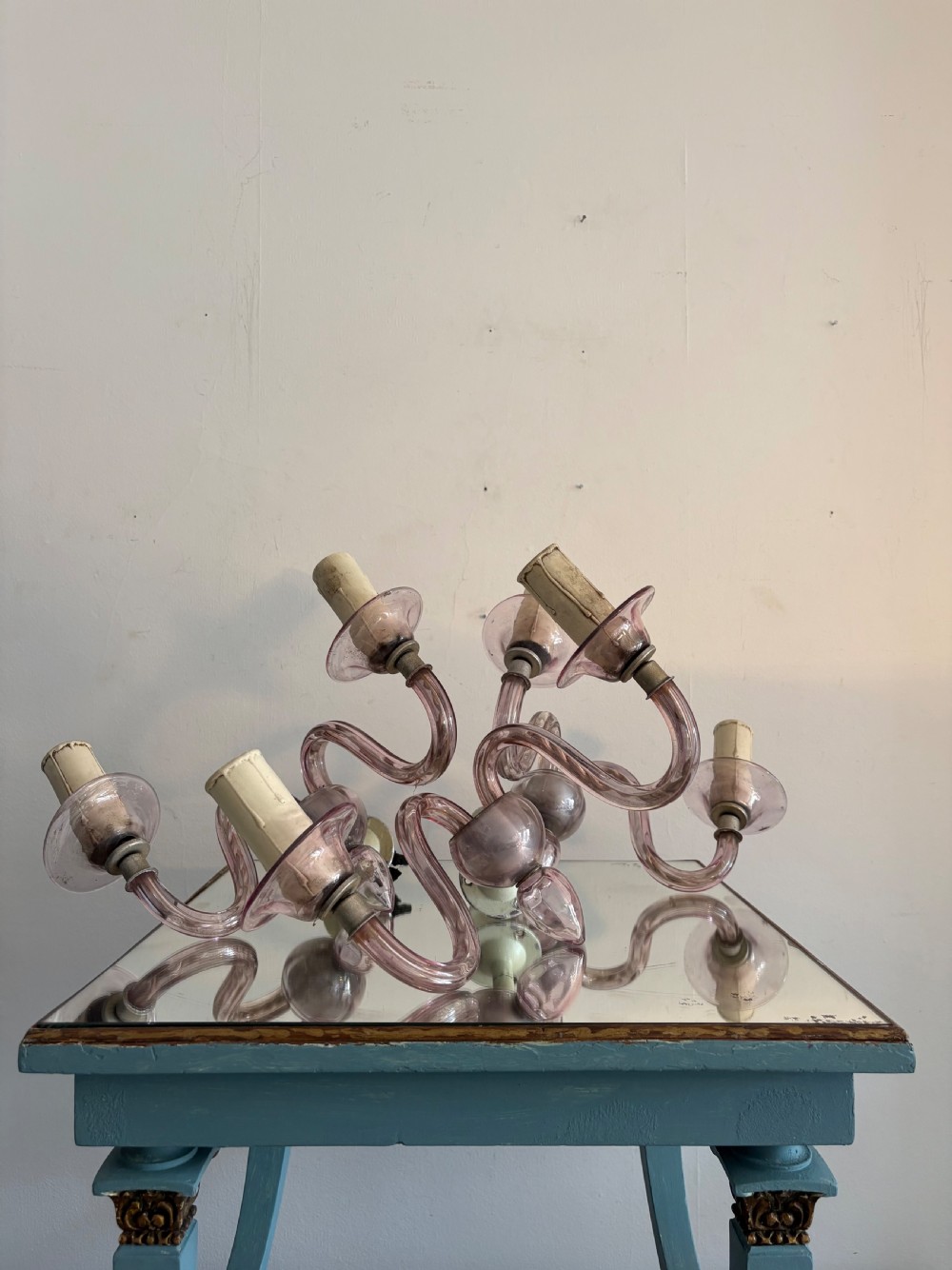 A Set of 3 Murano 1920-30s Amethyst Pink Glass Wall Sconce, Gio Ponti, Venini