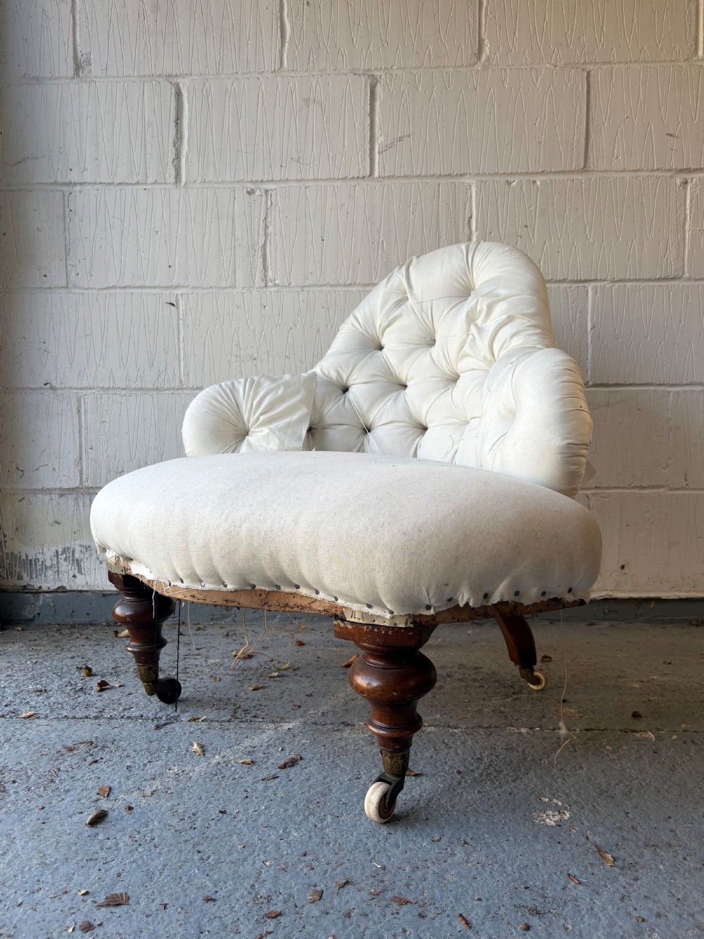 A 19thC English Button Back Salon or Conversation Chair, C1880, Part Upholstery View X