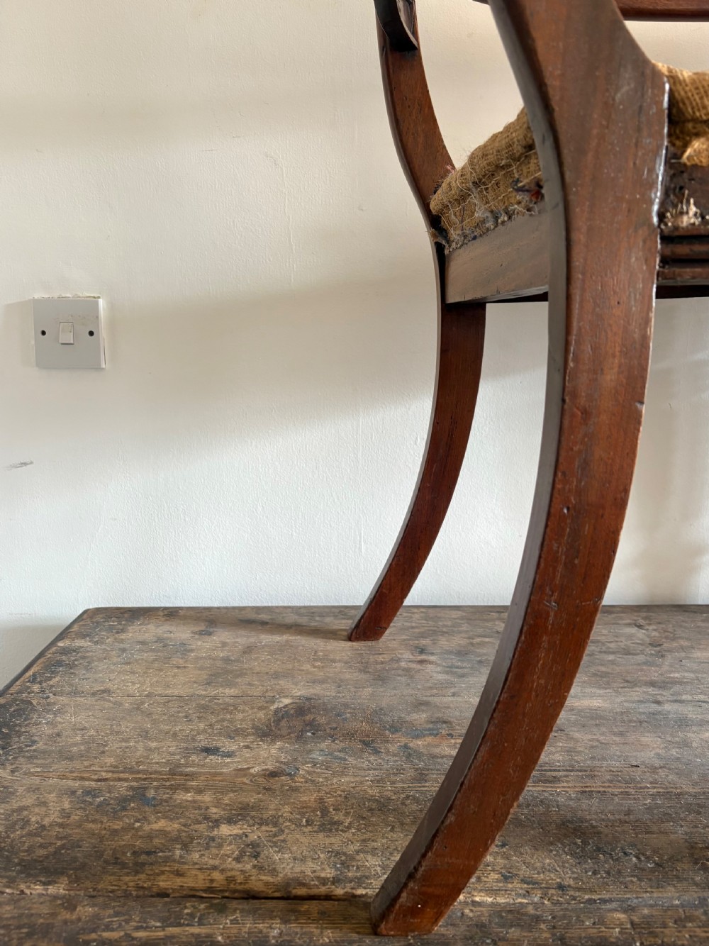 A Regency Mahogany Scroll Arm Desk or Reading Chair, Hessian Seat C1820 View V