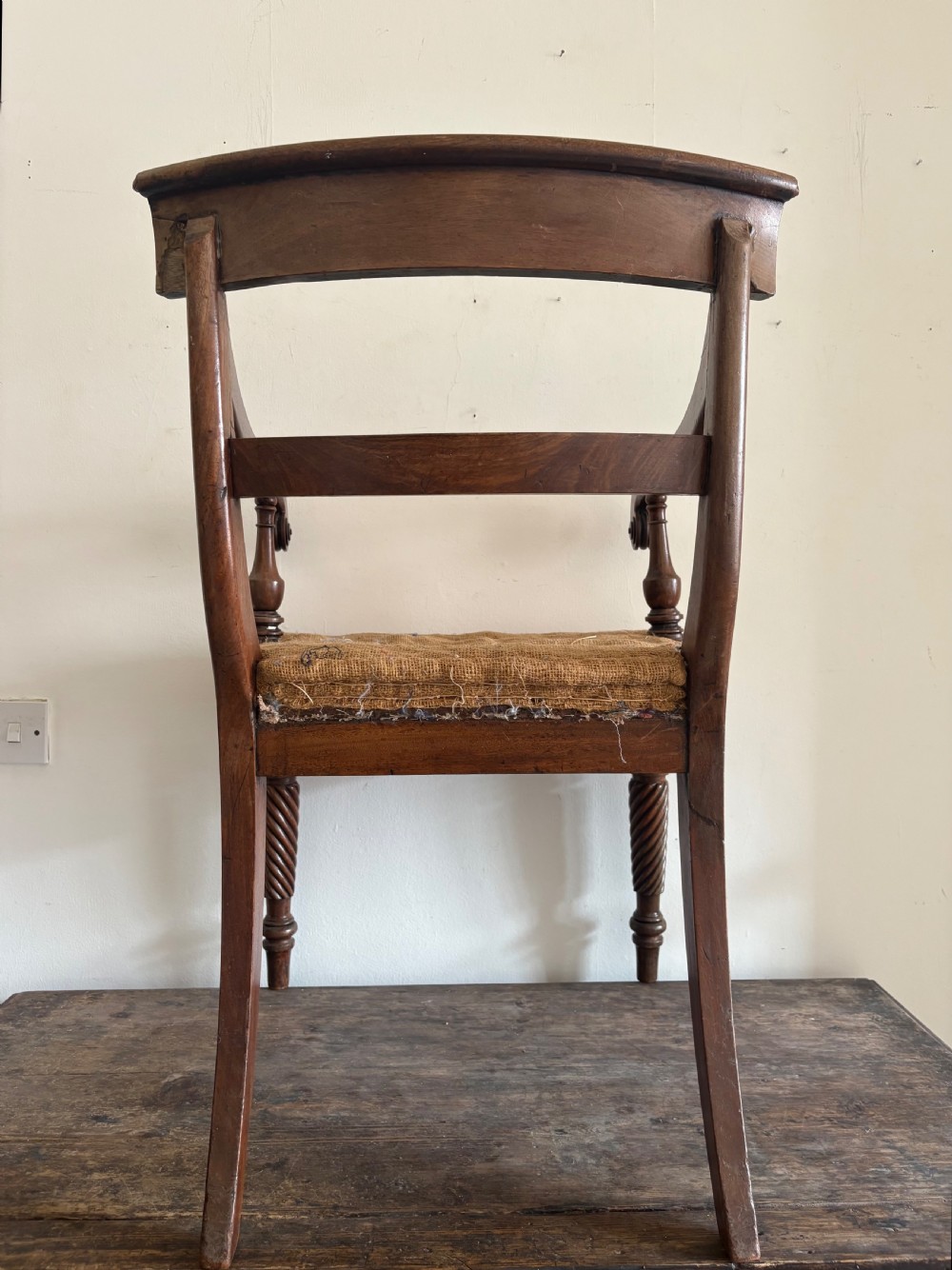 A Regency Mahogany Scroll Arm Desk or Reading Chair, Hessian Seat C1820 View IX