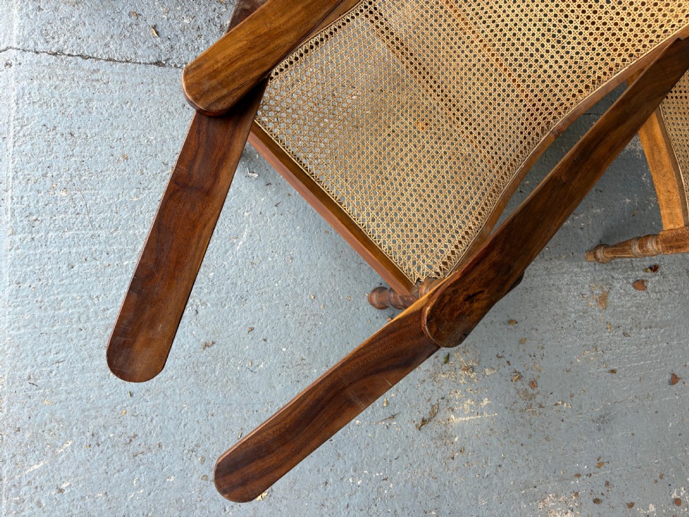 A Pair of Original Anglo Indian Teak and Cane Plantation Chairs circa 1910-1920 View IX