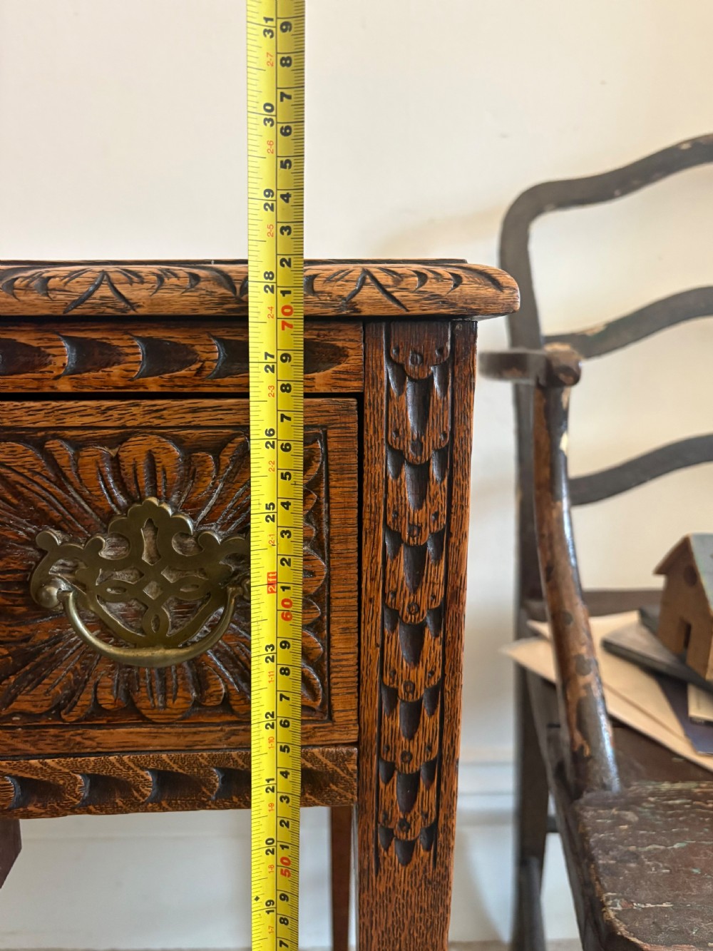 A George 111 Carved Oak 3 Drawer Lowboy Side Table C1800, 76cm wide View XIV