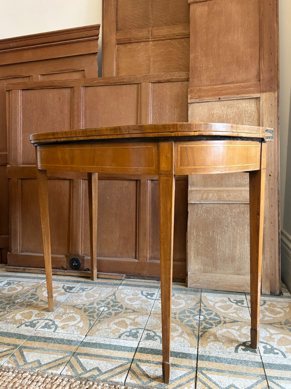 A George 111 Satinwood and Rosewood, Demi Lune Card Table, Hepplewhite Period View XVII