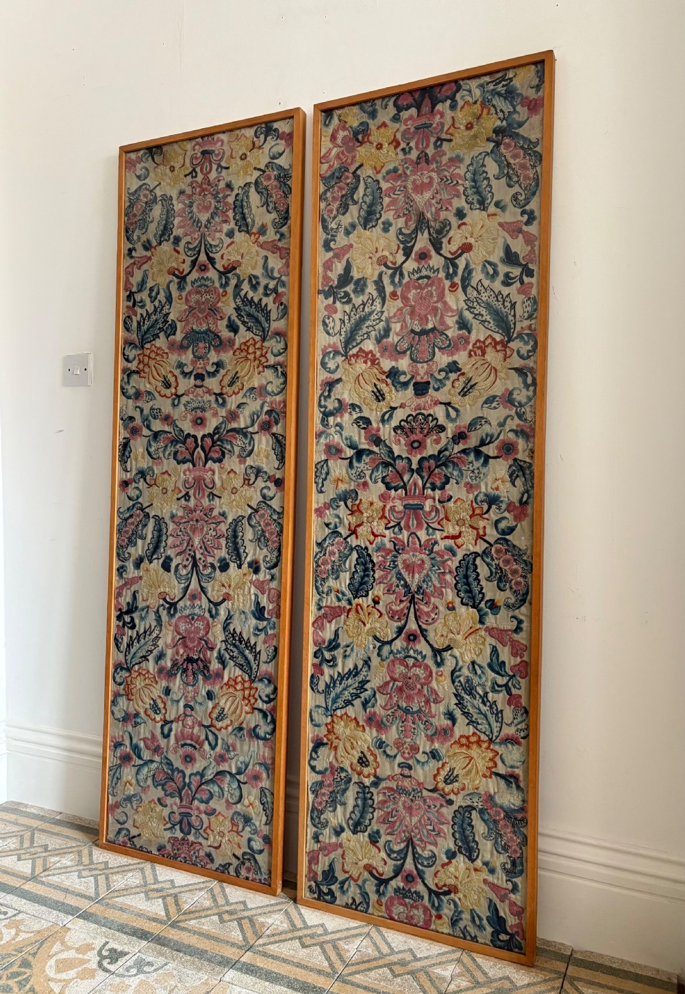 A Pair of French 19th Century Hand Embroidered Crewel Work Framed Panels 182cm View XIII