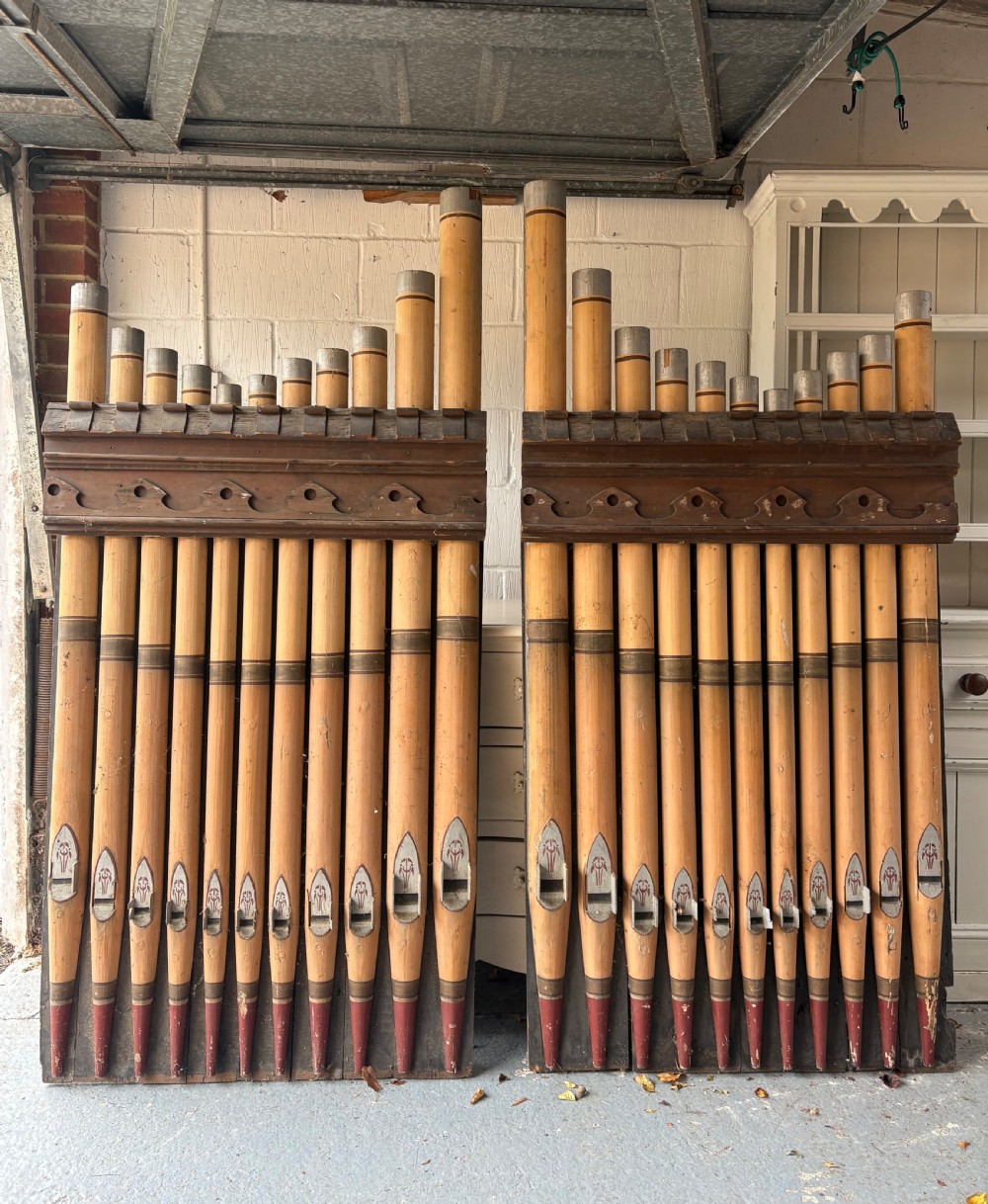 Pair of 19thC Church Organ Architectural Panels, Hand Made Simulated Pipes 187cm View II