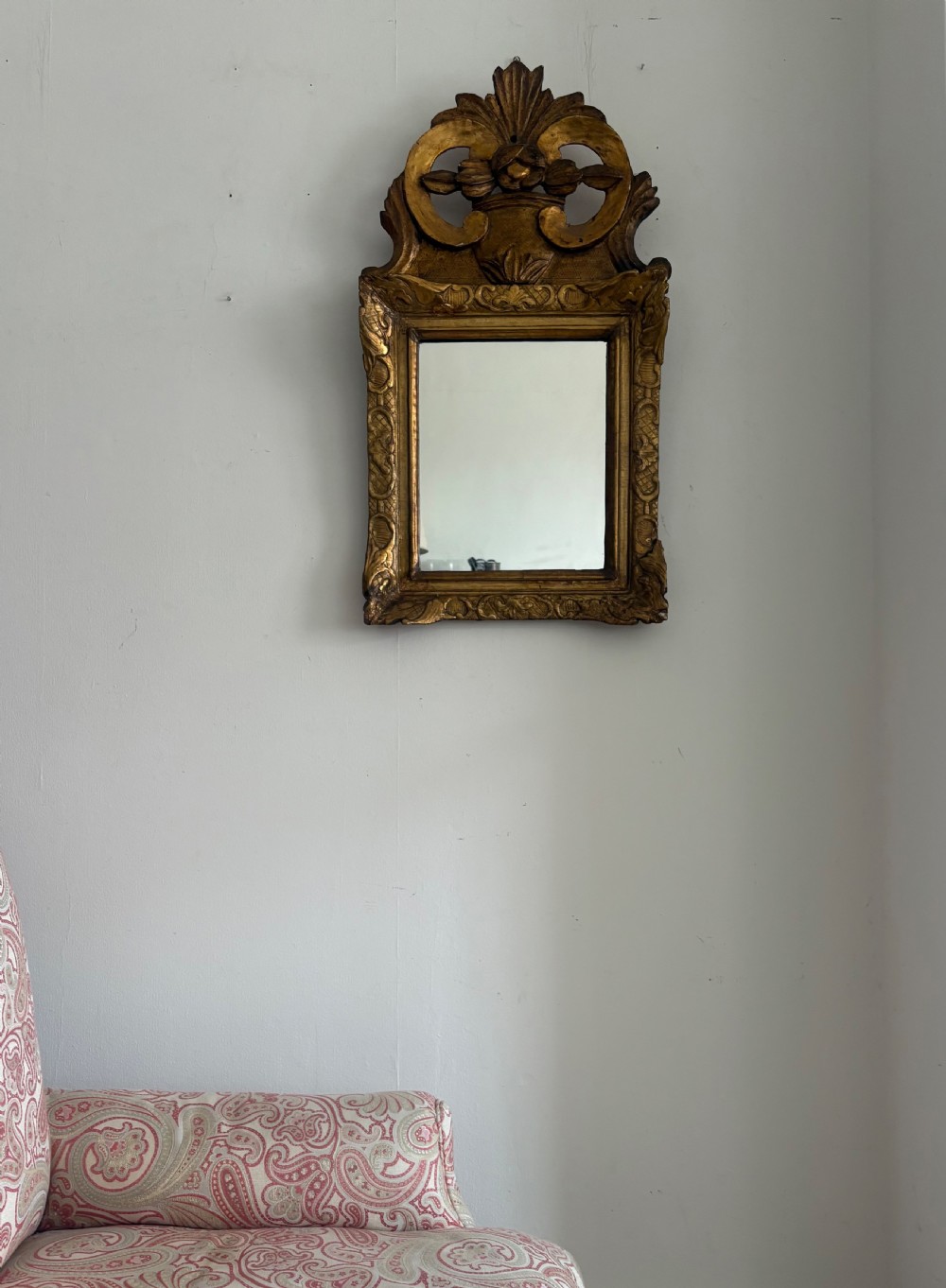 A French 19th Century Giltwood Ornate Pediment Mirror, 80cm with Later Plate