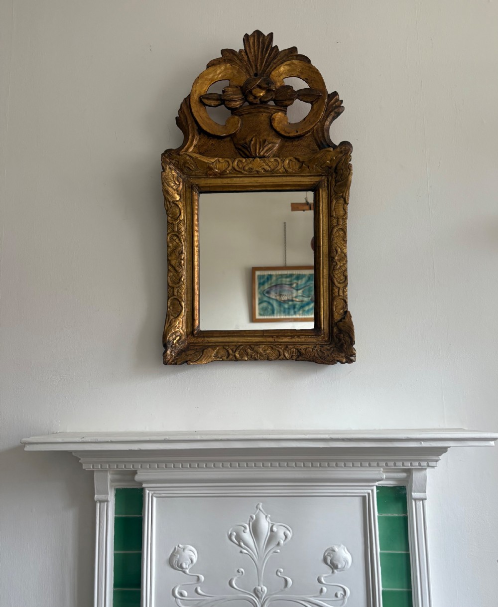 A French 19th Century Giltwood Ornate Pediment Mirror, 80cm with Later Plate View II