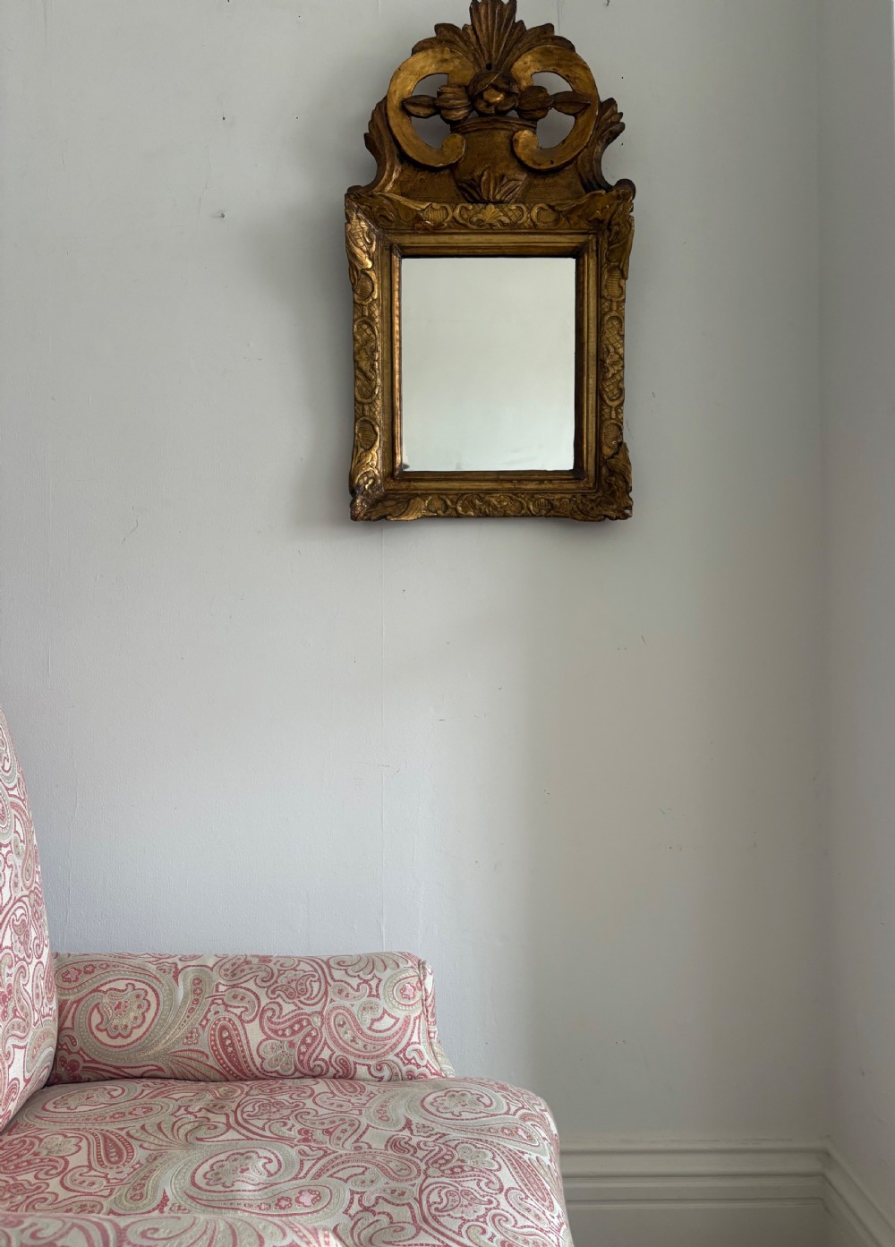 A French 19th Century Giltwood Ornate Pediment Mirror, 80cm with Later Plate View III