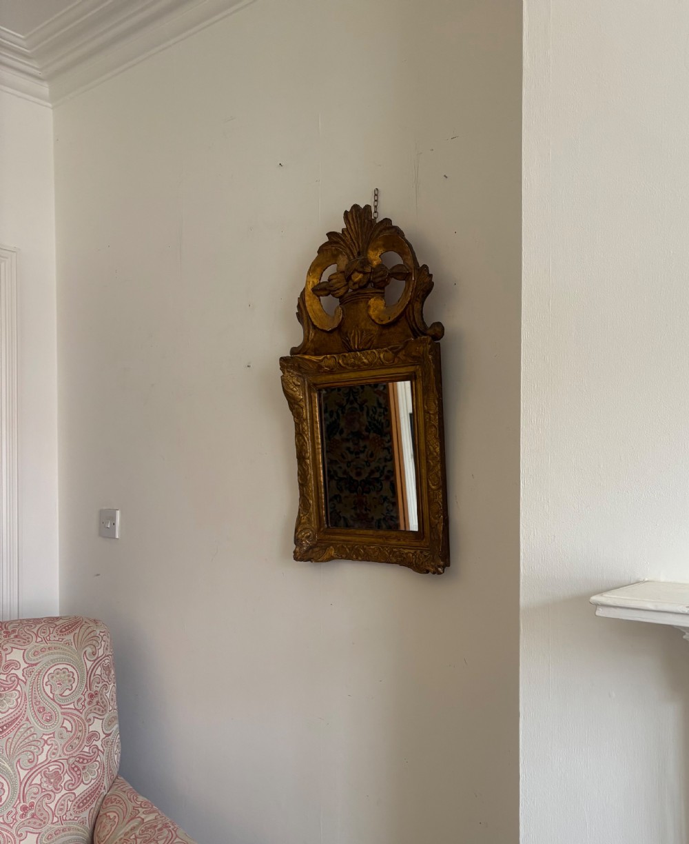 A French 19th Century Giltwood Ornate Pediment Mirror, 80cm with Later Plate View VII