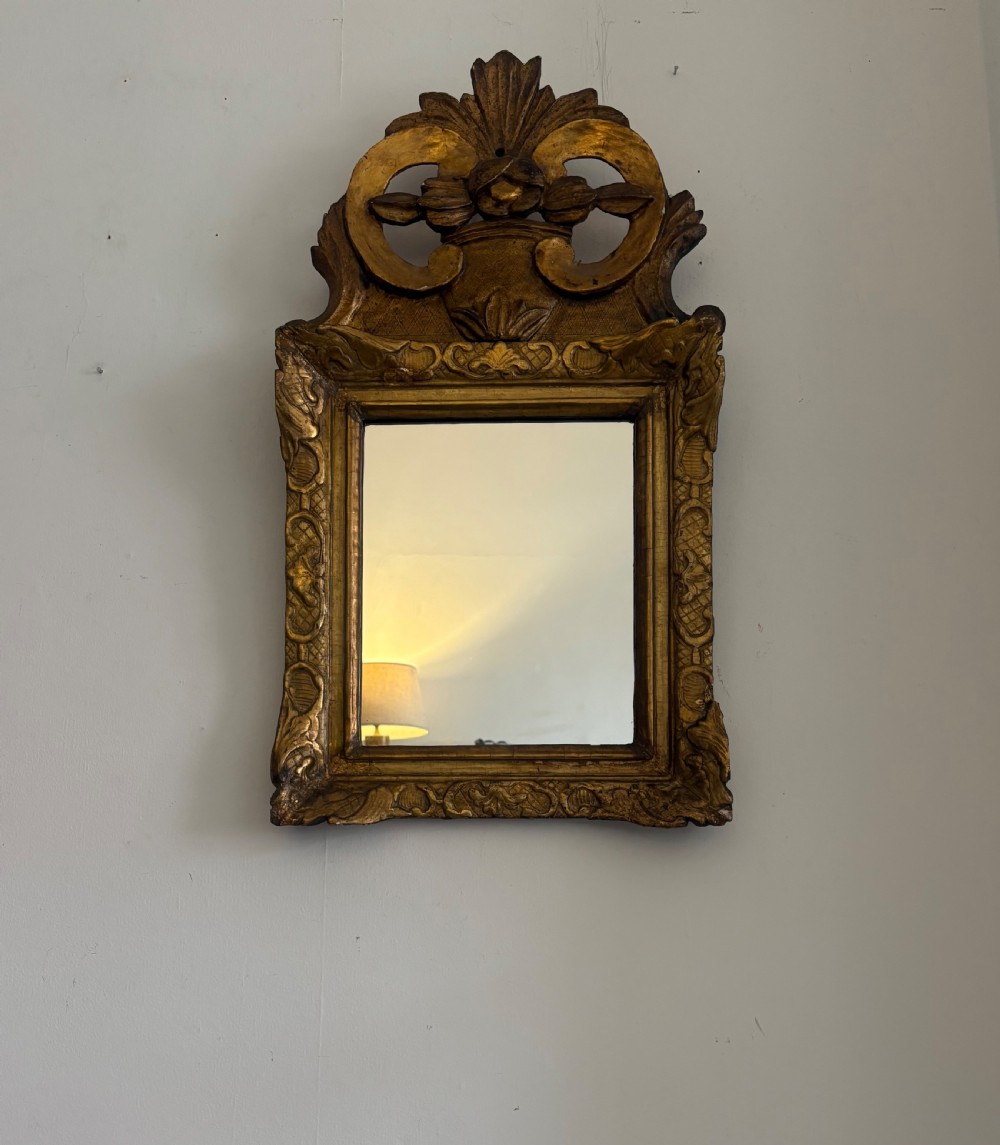 A French 19th Century Giltwood Ornate Pediment Mirror, 80cm with Later Plate View XIII