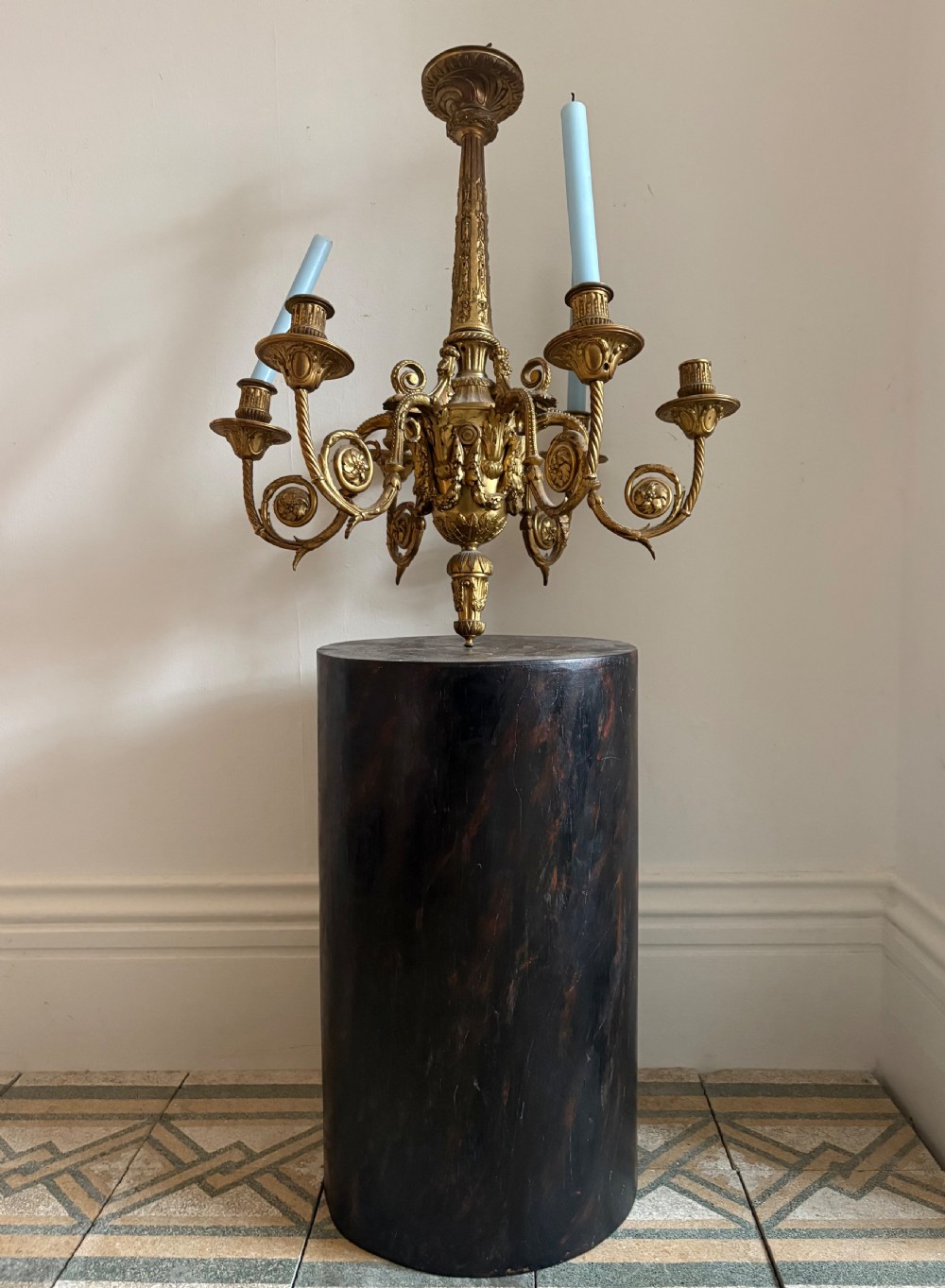 French 19th Century Gilt Bronze 6 Branch Chandelier 60cm tall electric or candle View IX